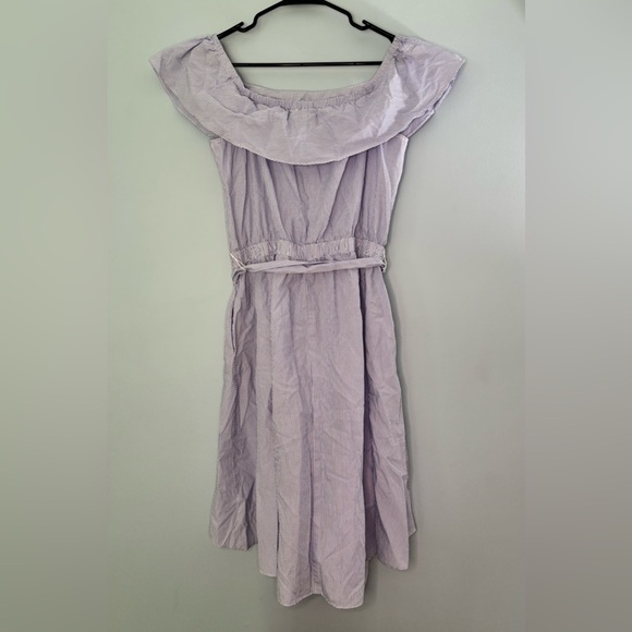 Saks Fifth Avenue Dress Off Shoulder High Low Size Large Summer Flowy Stripes - Picture 2 of 6